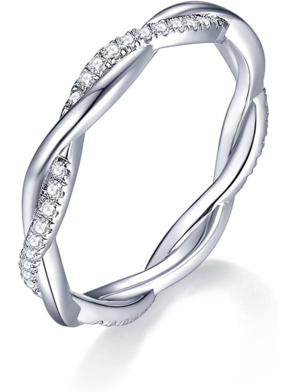 Twisted Moissanite Wedding Band for Women, 925 Sterling Silver Stackable Ring